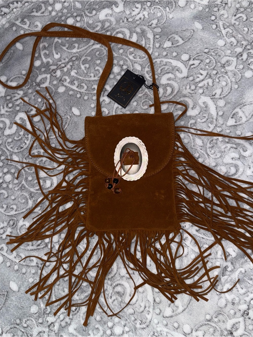 Jorine Brown Suede Fringe Crossbody Bag Western Boho NWT